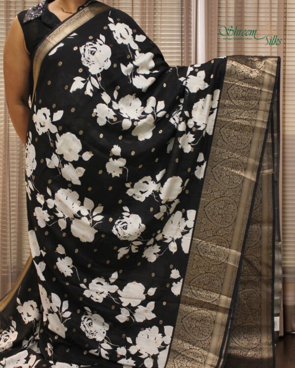 Floral Prints with Zari Woven Buttas Viscose Assam Silk Sarees - Image 5