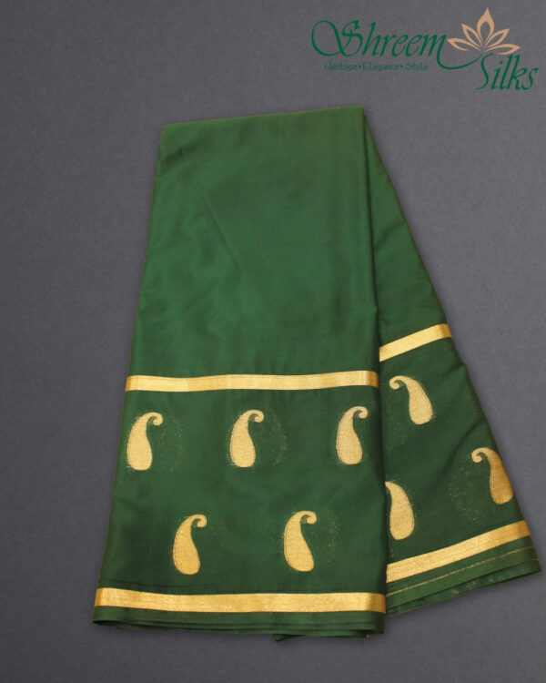 Bentex Border with Zari Woven Mango Motifs Semi Mysore Crepe Saree - Image 3