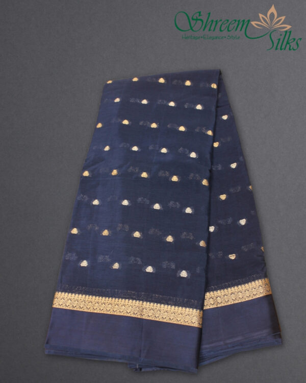 Gold & Silver Zari Woven Buttas with Satin Border Chinnon Crepe Saree - Image 4