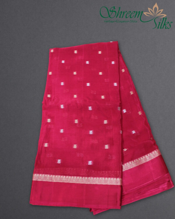 Gold & Silver Zari Woven Buttas with Satin Border Chinnon Crepe Saree - Image 9