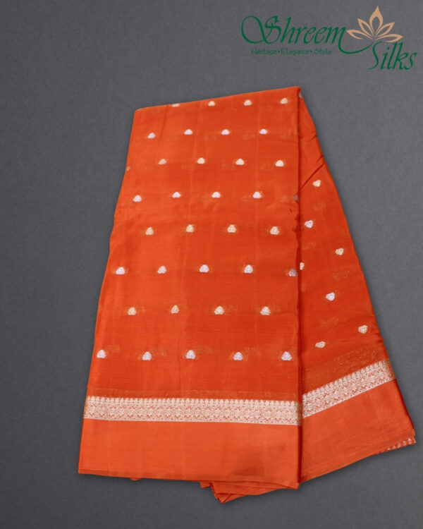 Gold & Silver Zari Woven Buttas with Satin Border Chinnon Crepe Saree - Image 10