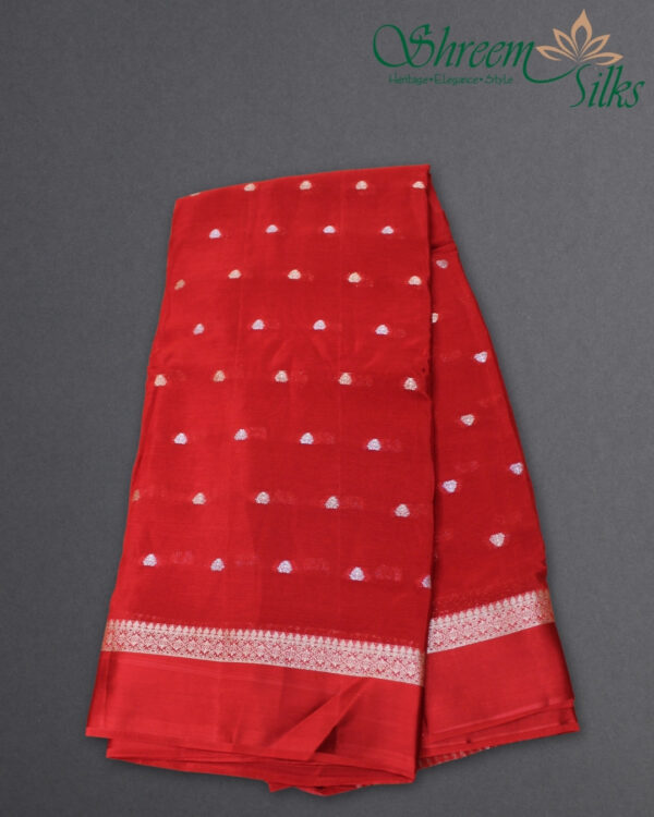 Gold & Silver Zari Woven Buttas with Satin Border Chinnon Crepe Saree - Image 12