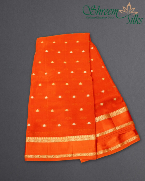 Gold & Silver Zari Woven Buttas with Satin Bentex Border Chinnon Crepe Saree - Image 4