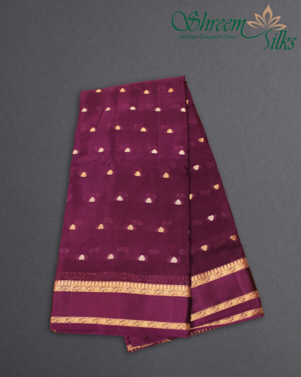 Gold & Silver Zari Woven Buttas with Satin Bentex Border Chinnon Crepe Saree - Image 7