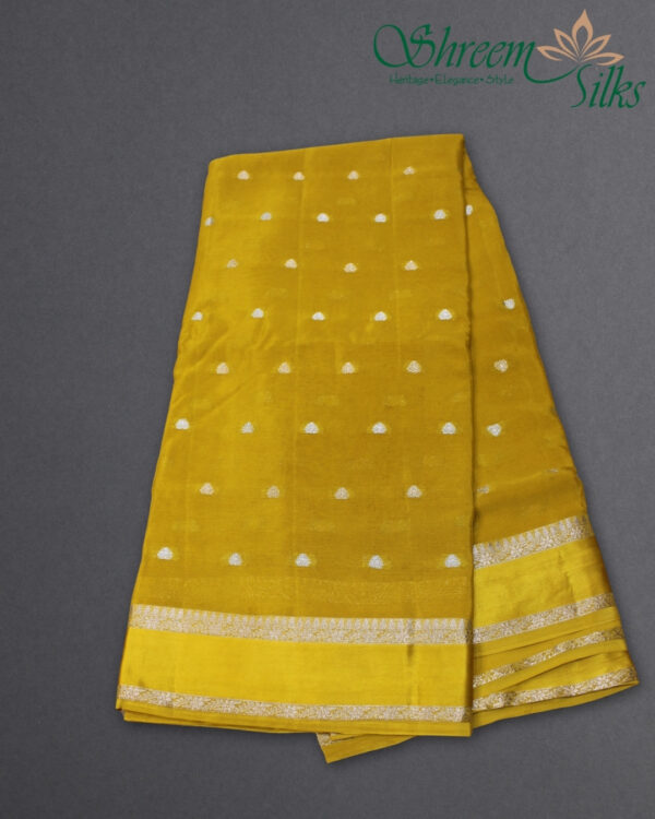 Gold & Silver Zari Woven Buttas with Satin Bentex Border Chinnon Crepe Saree - Image 8