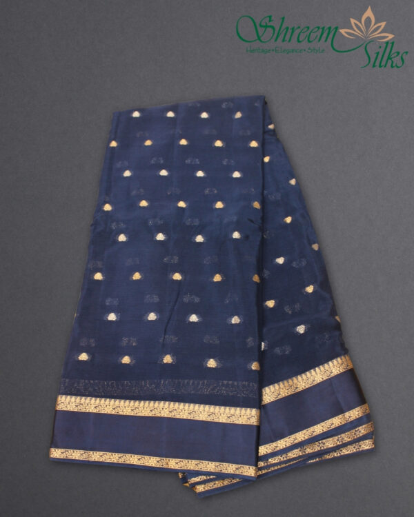 Gold & Silver Zari Woven Buttas with Satin Bentex Border Chinnon Crepe Saree - Image 10