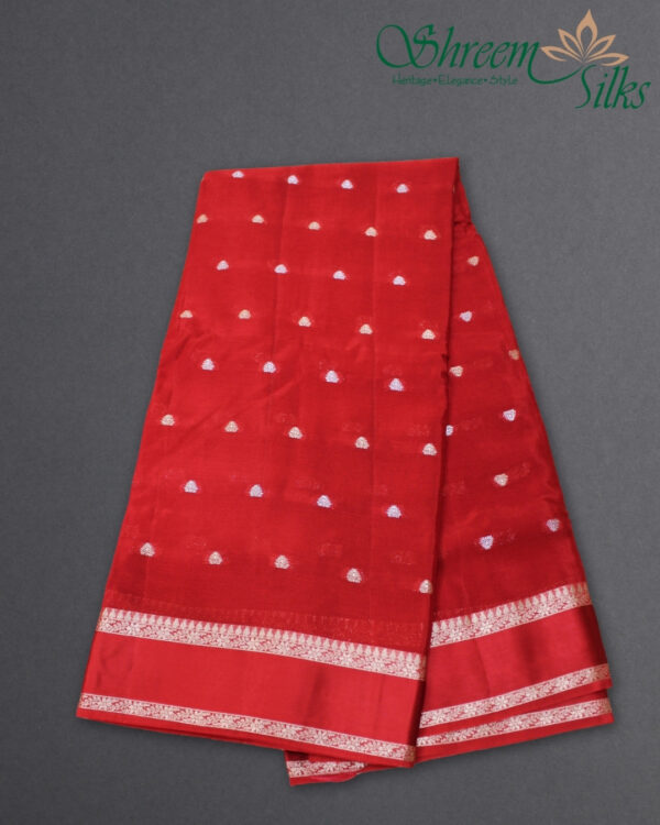 Gold & Silver Zari Woven Buttas with Satin Bentex Border Chinnon Crepe Saree - Image 11