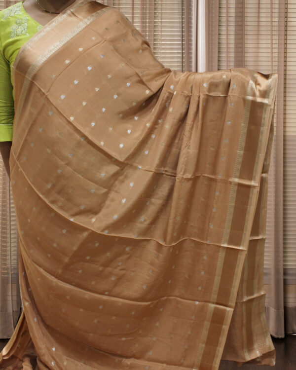 Gold & Silver Zari Woven Buttas with Satin Bentex Border Chinnon Crepe Saree