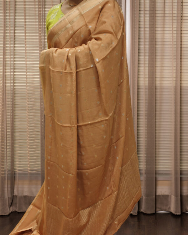 Gold & Silver Zari Woven Buttas with Satin Bentex Border Chinnon Crepe Saree - Image 13