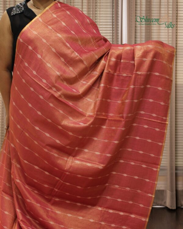 Thread Woven Vertical Lines Linen Tissue Saree - Image 7