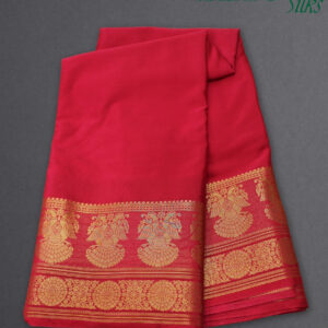 Alternative view of Gandaberunda Border Semi Mysore Crepe Saree