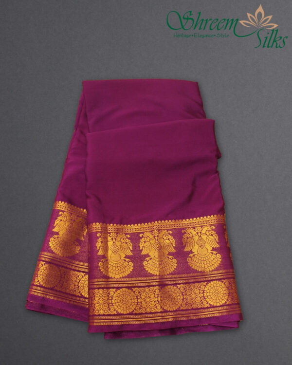Gandaberunda Border Semi Mysore Crepe Saree - Image 4