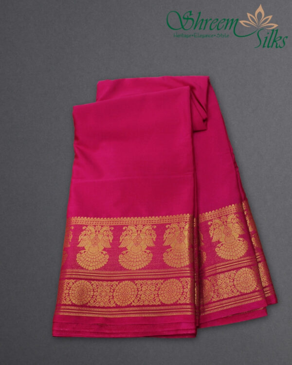 Gandaberunda Border Semi Mysore Crepe Saree - Image 5