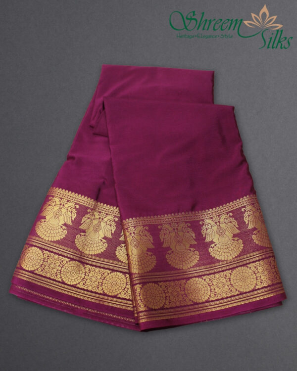 Gandaberunda Border Semi Mysore Crepe Saree - Image 6