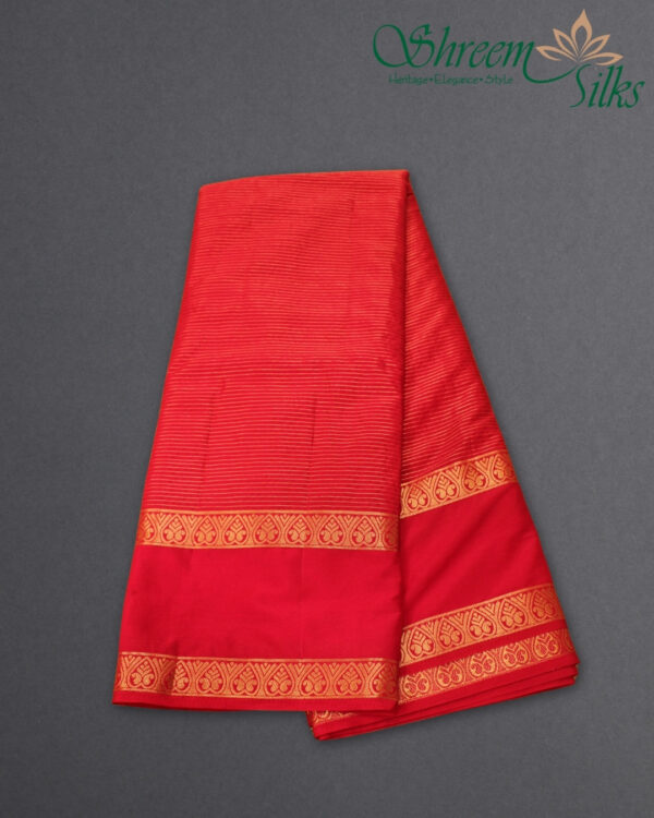 Zari Woven Horizontal Lines with Bentex Border Semi Mysore Crepe Saree - Image 2