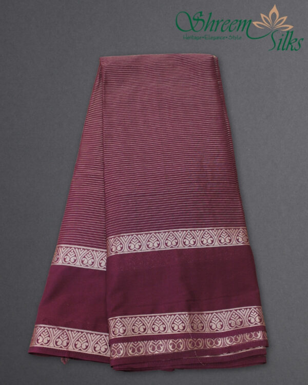 Zari Woven Horizontal Lines with Bentex Border Semi Mysore Crepe Saree - Image 3