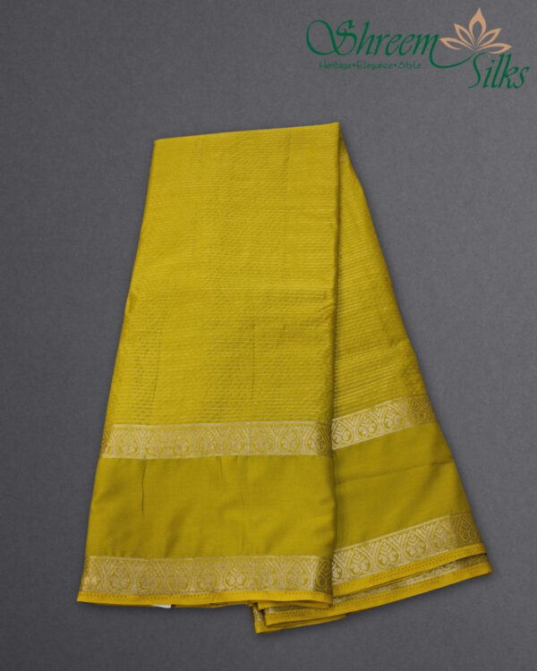 Zari Woven Horizontal Lines with Bentex Border Semi Mysore Crepe Saree - Image 5