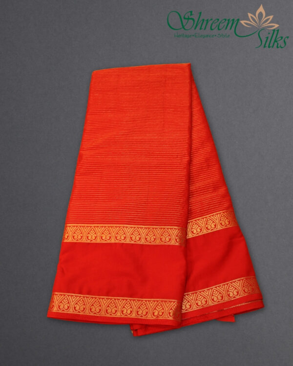Zari Woven Horizontal Lines with Bentex Border Semi Mysore Crepe Saree - Image 7