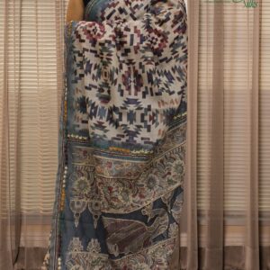 Alternative view of Multi colour Geometric Prints with Katha work Chanderi Saree
