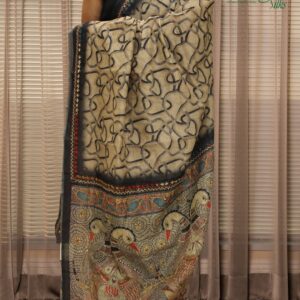 Abstract Prints with Katha work Chanderi Saree