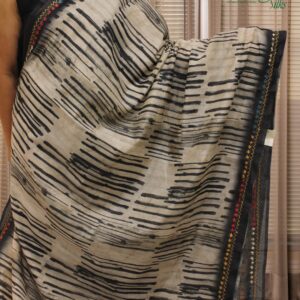 Abstract Prints with Katha work Chanderi Saree