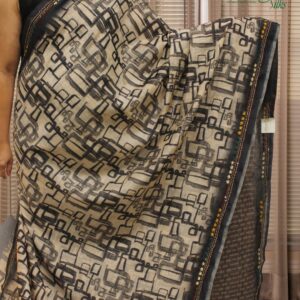 Abstract Prints with Katha work Chanderi Saree