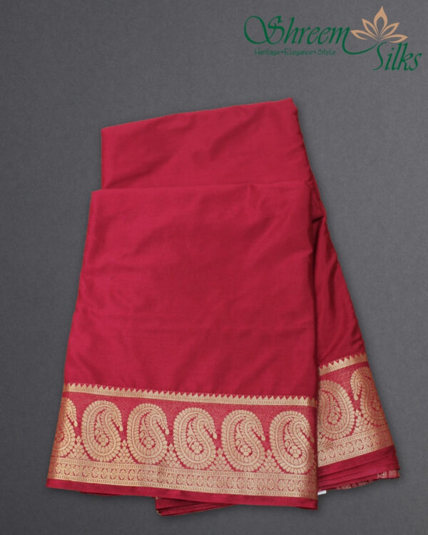 Mango Border Semi Mysore Crepe Saree - Image 4