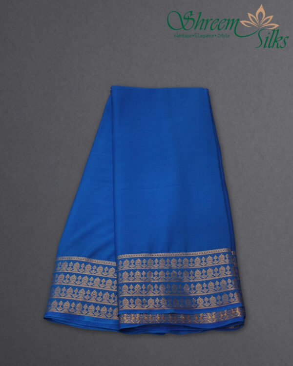 Multiple Lines Floral Border Semi Mysore Crepe Saree - Image 3