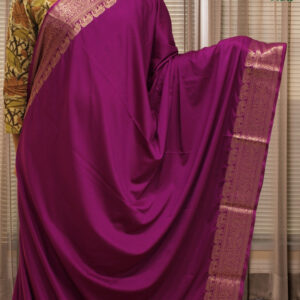 Peacock & Elephant Border Semi Mysore Crepe Saree