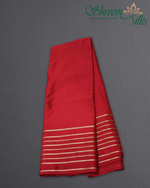 Multiple Zari Stripes Border Semi Mysore Crepe Saree - Image 2