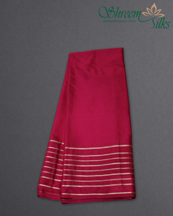 Multiple Zari Stripes Border Semi Mysore Crepe Saree - Image 3