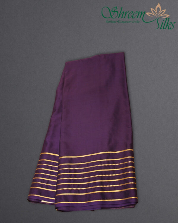 Multiple Zari Stripes Border Semi Mysore Crepe Saree - Image 4