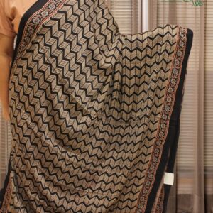 Black Ajrakh Block Prints Pure Modal Saree