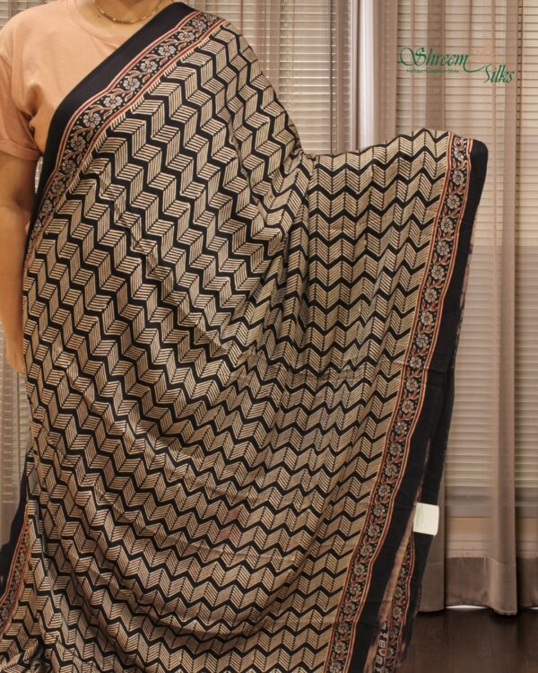 Black Ajrakh Block Prints Pure Modal Saree