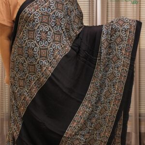Black Ajrakh Block Prints Pure Modal Saree