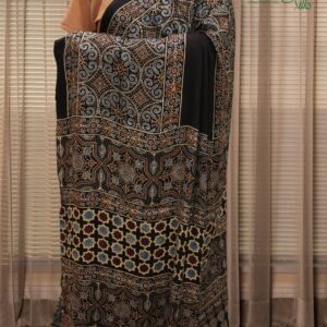 Alternative view of Black Ajrakh Block Prints Pure Modal Saree
