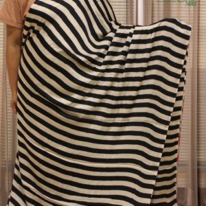 Black & White Stripes Ajrakh Block Prints Pure Modal Saree
