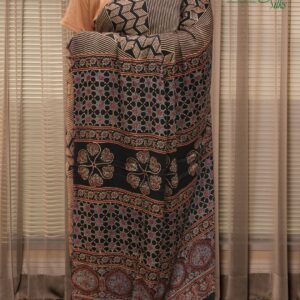 Alternative view of Black Ajrakh Block Prints Pure Modal Saree