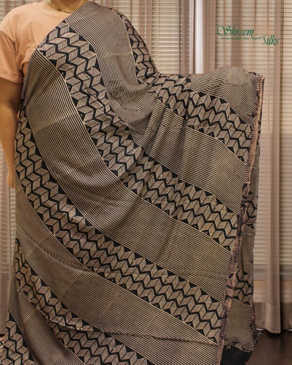 Black Ajrakh Block Prints Pure Modal Saree
