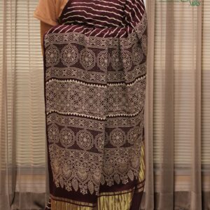 Alternative view of Diagonal Stripes Ajrakh Hand Block Prints with Tissue Pure Modal Saree