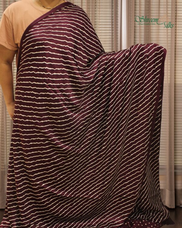 Diagonal Stripes Ajrakh Hand Block Prints with Tissue Pure Modal Saree