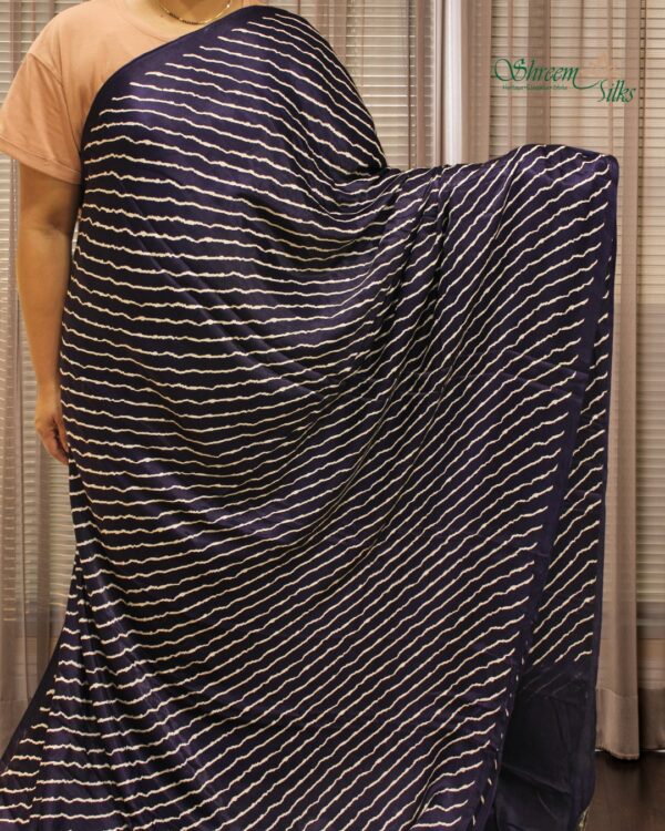 Diagonal Stripes Ajrakh Hand Block Prints with Tissue Pure Modal Saree - Image 3