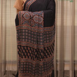 Alternative view of Black Ajrakh Hand Block Prints Modal Saree