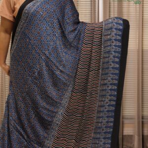 Blue Ajrakh Hand Block Prints with Tissue Pallu Pure Modal Saree