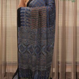 Alternative view of Blue Ajrakh Hand Block Prints with Tissue Pallu Pure Modal Saree