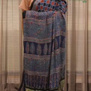 Alternative view of Blue Ajrakh Hand Block Prints with Tissue Pallu Pure Modal Saree