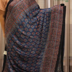 Blue Ajrakh Hand Block Prints with Tissue Pallu Pure Modal Saree