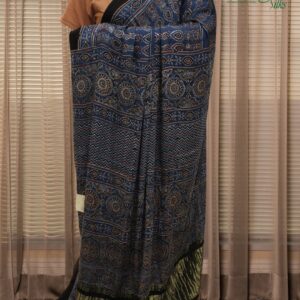 Alternative view of Blue Ajrakh Hand Block Prints with Tissue Pallu Pure Modal Saree