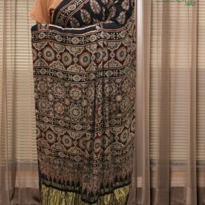 Alternative view of Black Ajrakh Hand Block Prints with Tissue Pallu Pure Modal Saree