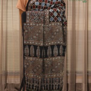 Alternative view of Black Ajrakh Hand Block Prints with Tissue Pallu Pure Modal Saree